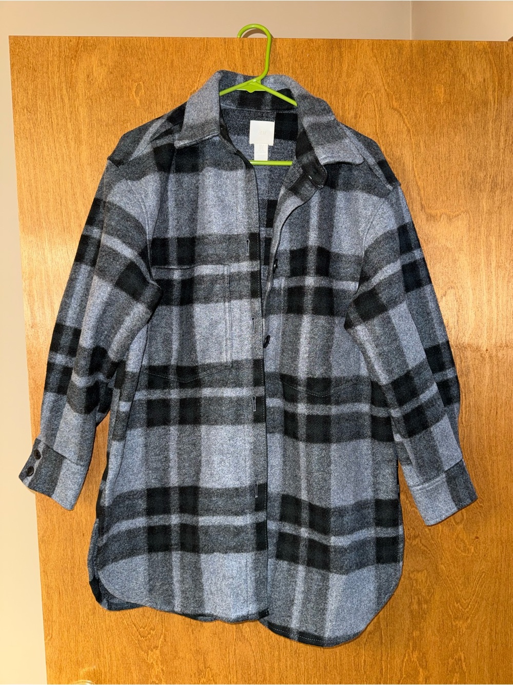 H&M Black & Gray Plaid Button-Down Shirt Jacket